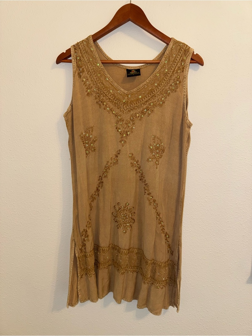 Rima 100% Viscose Embroidered Sequin Boho Tunic Dress Top Size L
